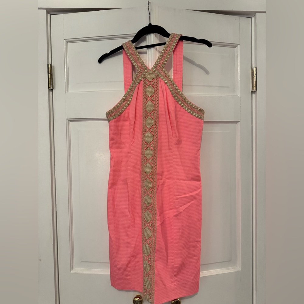 Lilly Pulitzer Coral Dress with Gold Trim